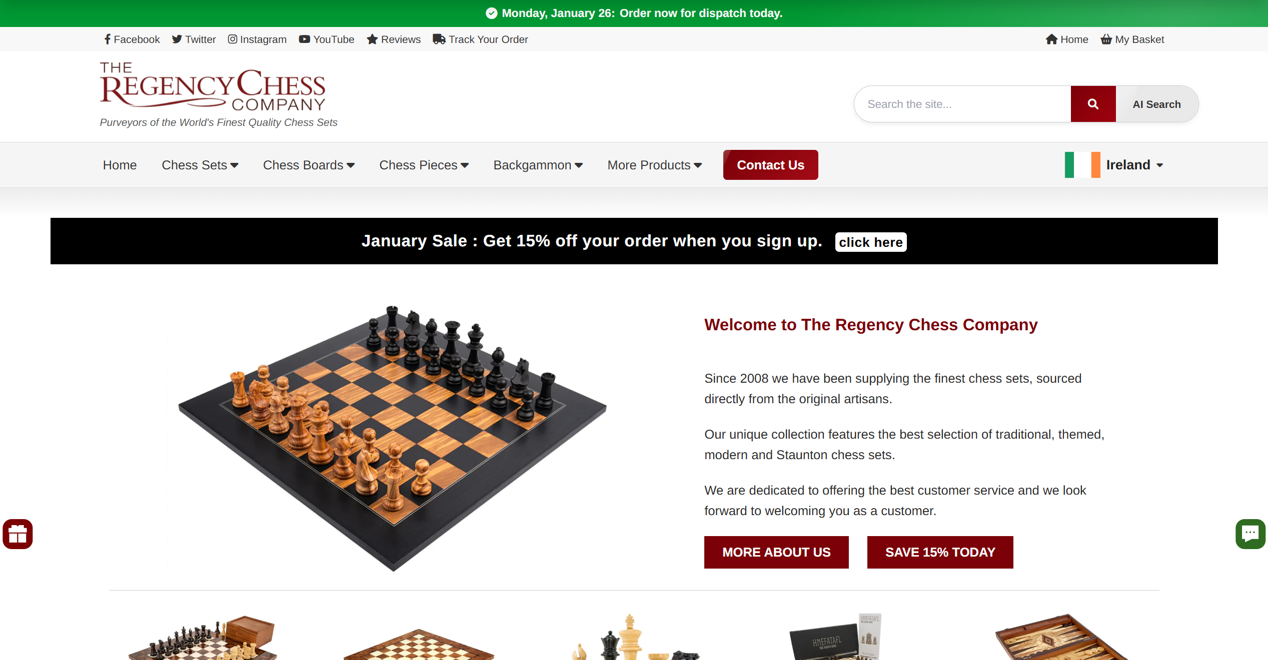 Current Regency Chess website on desktop