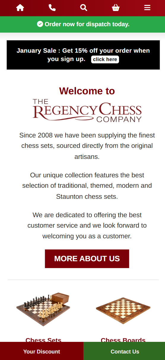 Current Regency Chess website on mobile